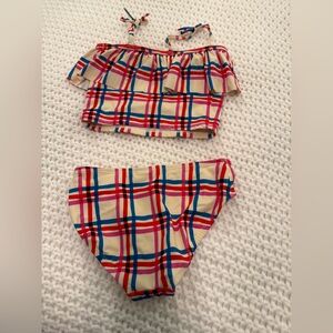 Size 10 Plaid Two-Piece Swim Set in Red and Blue Hanna Andersson